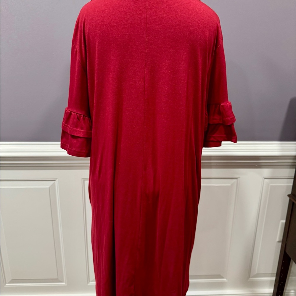 Red Ruffled Midi Sheath Dress - Picture 3 of 4